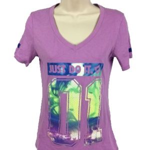 Nike Tee Athletic Cut Purple Short Sleeve V-Neck